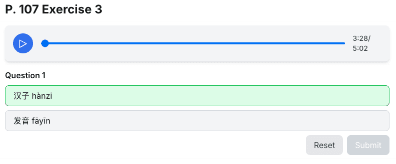 Multiple-choice question row showing question and answer choices